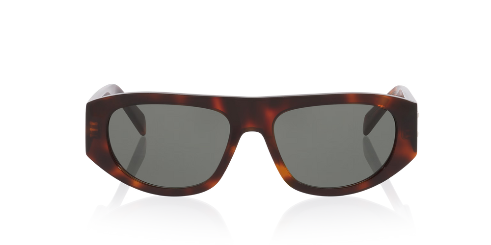 Geometric Havana Sunglasses with Green Lenses