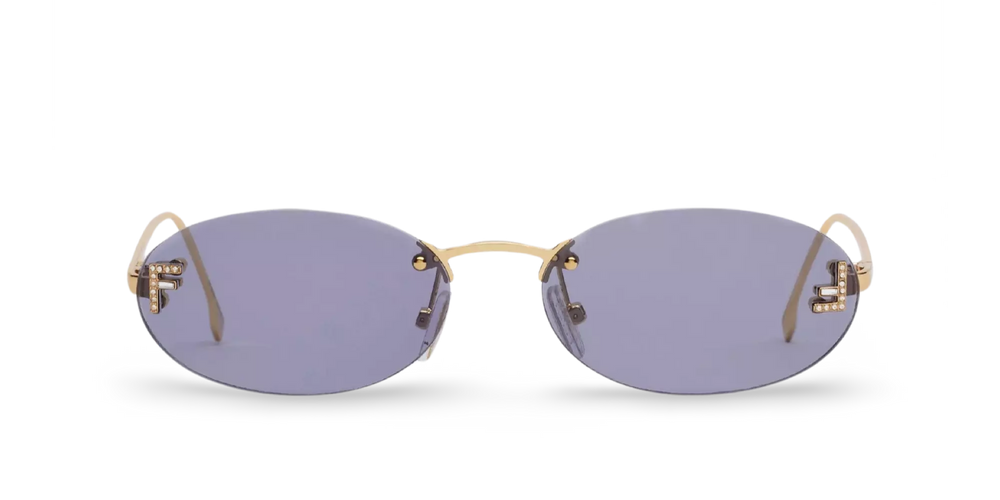 Gold Oval Sunglasses with Blue Lenses