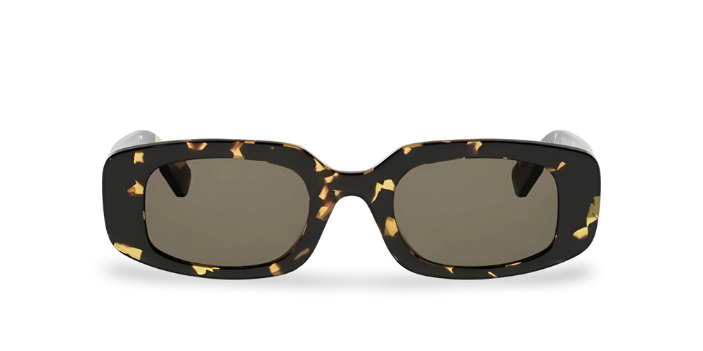 Rechteckige Havana-Sonnenbrille mit braunen Gläsern