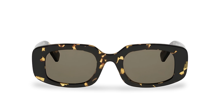 Rechteckige Havana-Sonnenbrille mit braunen Gläsern