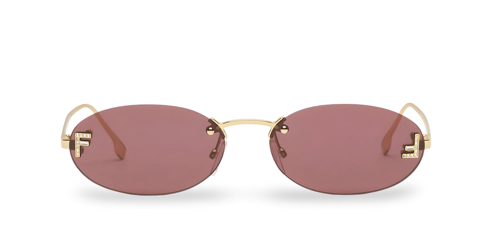 Goldene ovale Sonnenbrille mit violetten Gläsern