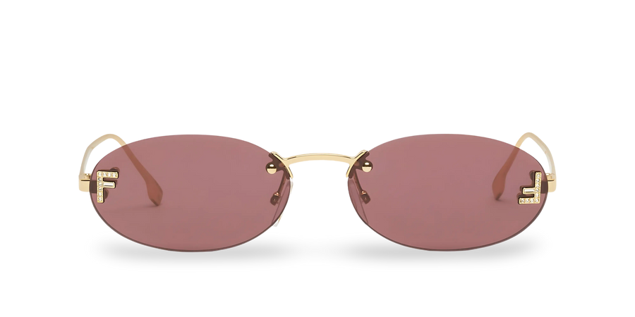 Goldene ovale Sonnenbrille mit violetten Gläsern