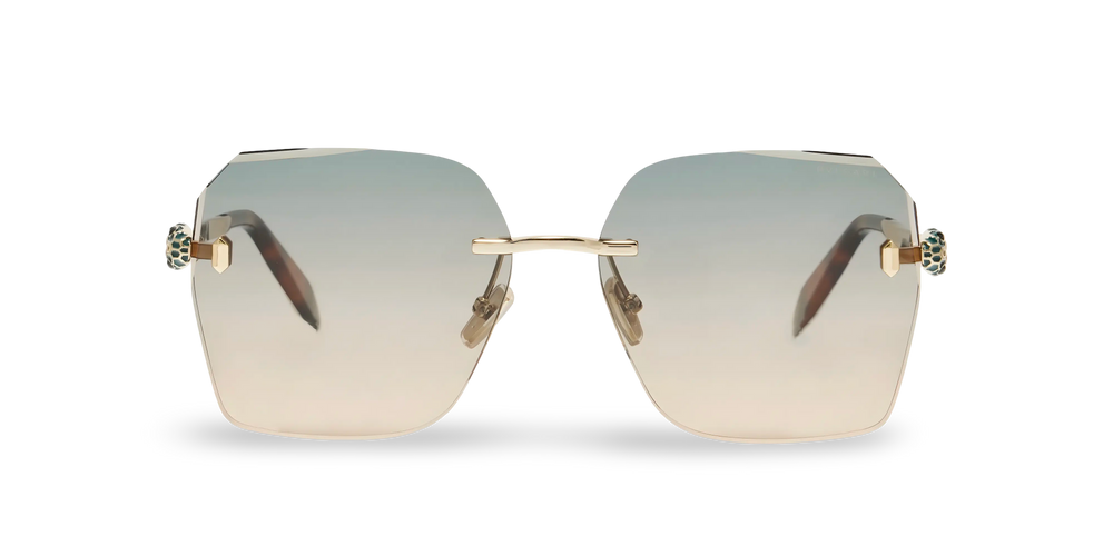 Goldene geometrische Sonnenbrille mit grünen Gläsern