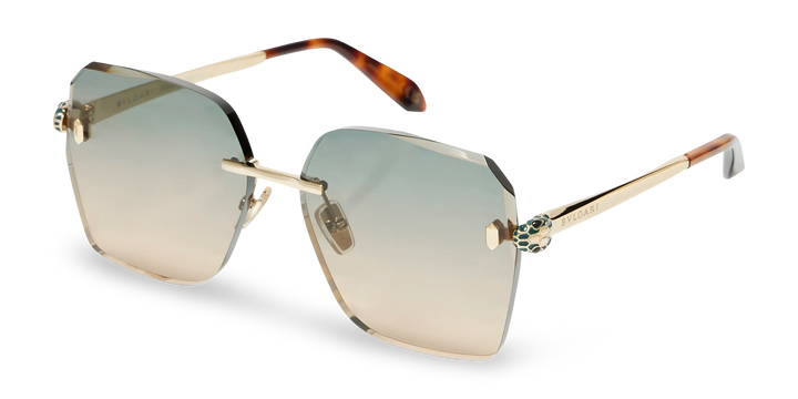 Goldene geometrische Sonnenbrille mit grünen Gläsern