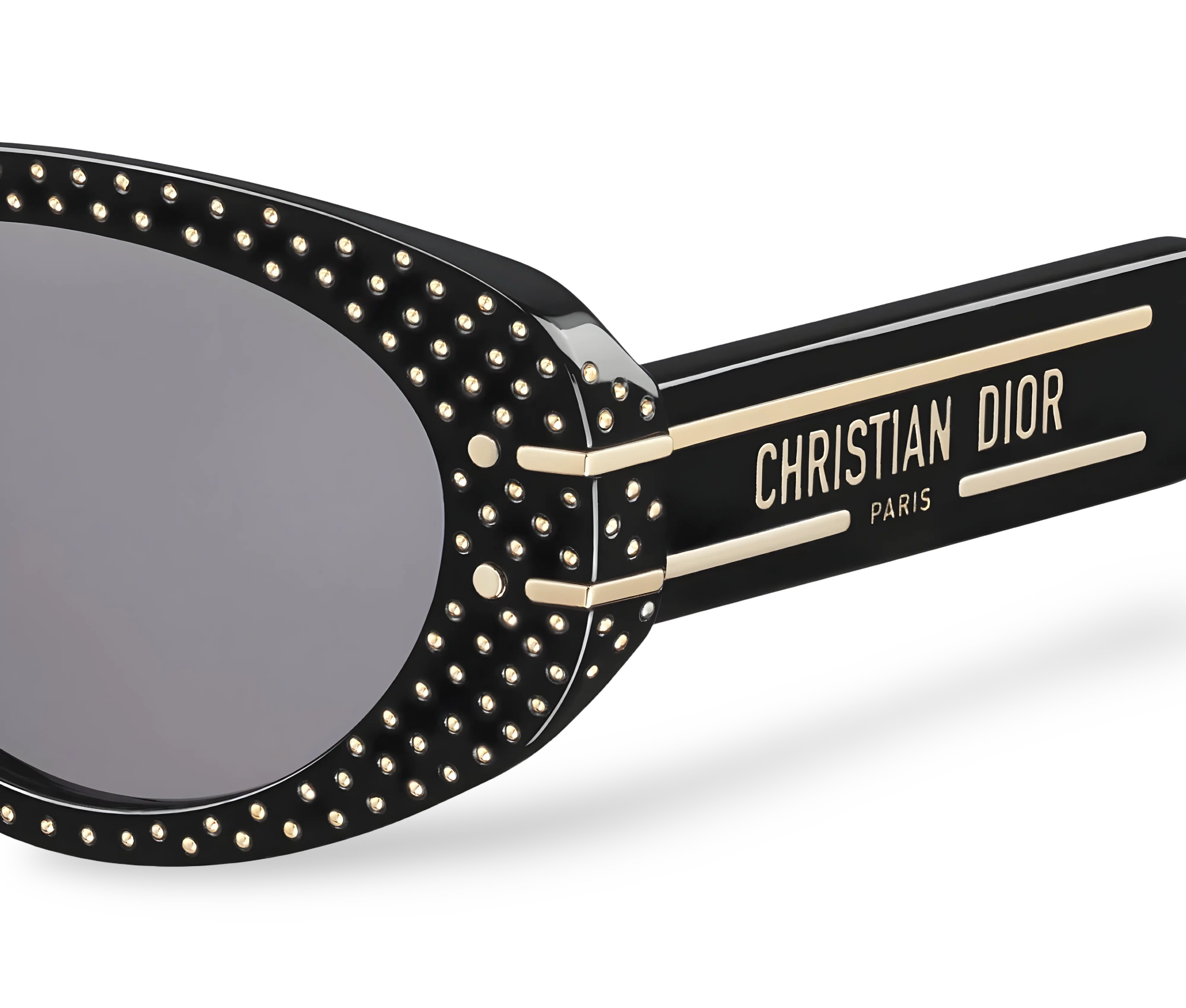 Occhiali Da Sole Ovali Neri Con Borchie oro