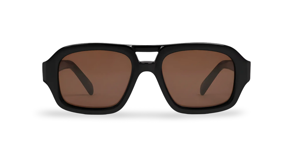 Black Pilot Sunglasses with Brown Lenses
