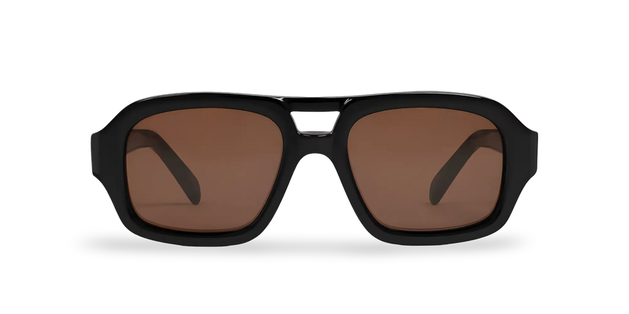 Black Pilot Sunglasses with Brown Lenses