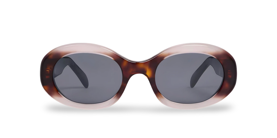 Brown Tortoiseshell Effect Oval Sunglasses with Pink Gradient Lenses