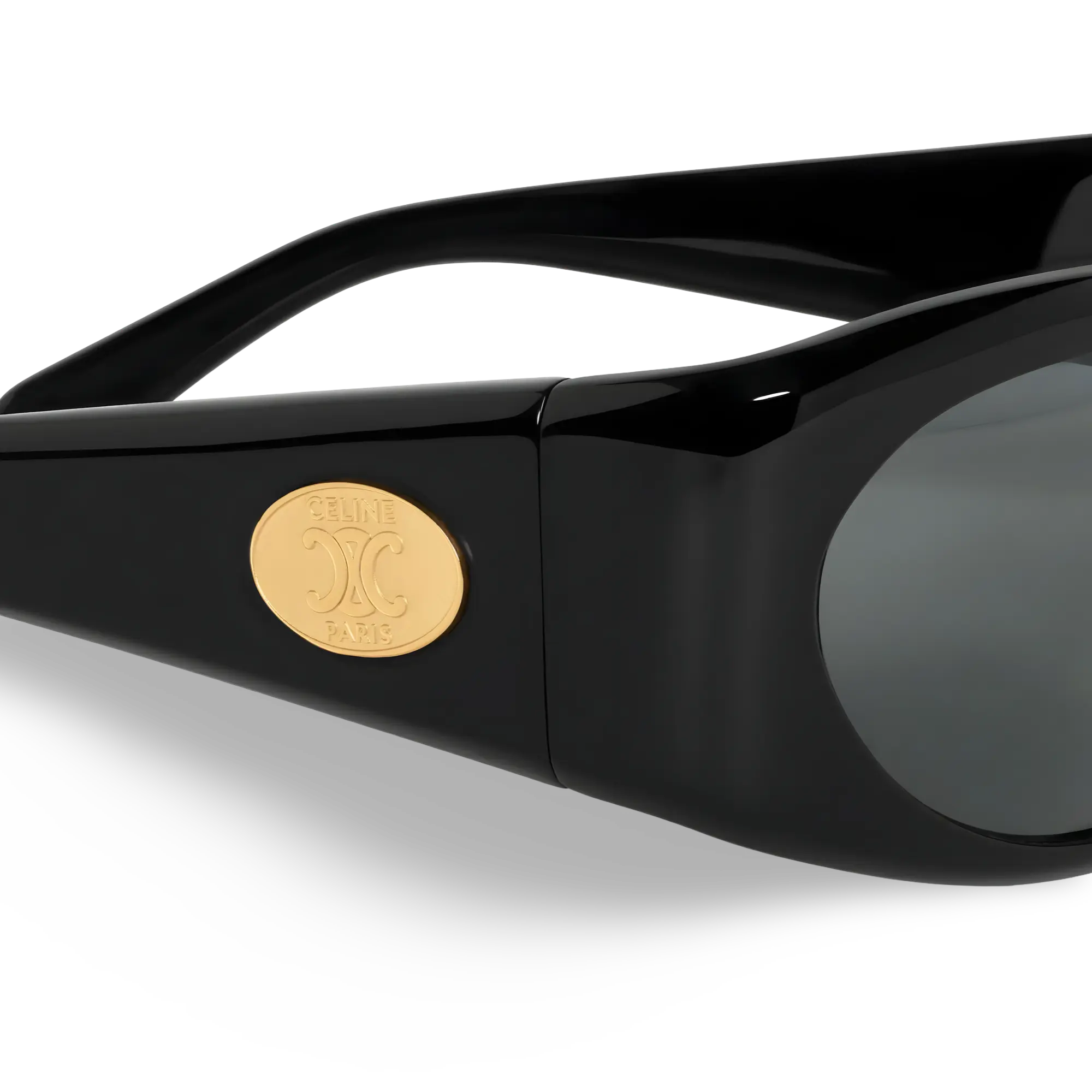 Schwarze geometrische Sonnenbrille mit grauen Gläsern