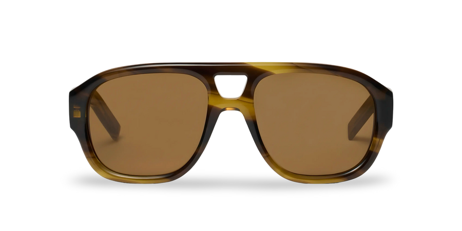 Pilot Shape Striped Brown Sunglasses with Brown Lenses