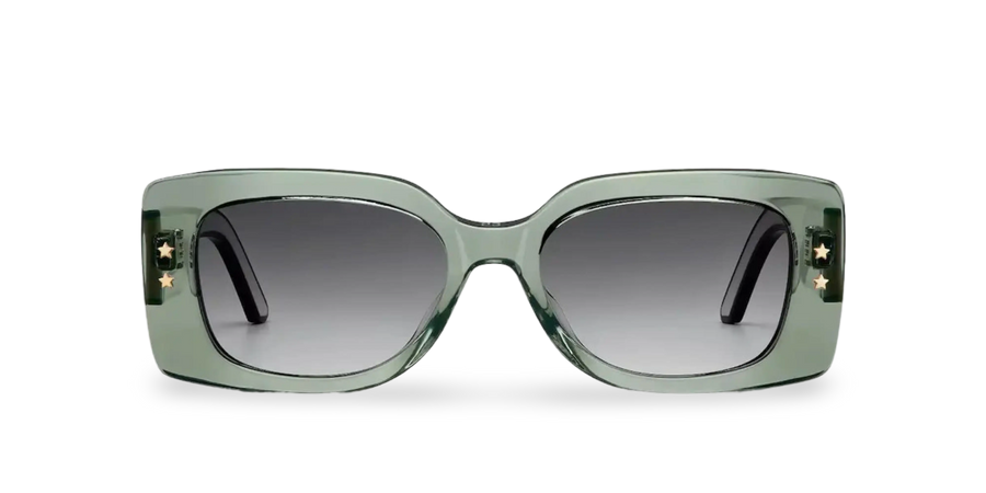 Transparente grüne rechteckige Sonnenbrille