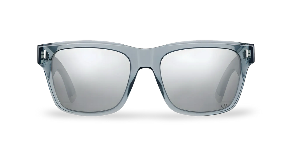 Transparent Blue-Gray Square Sunglasses with Silver Flash Lenses