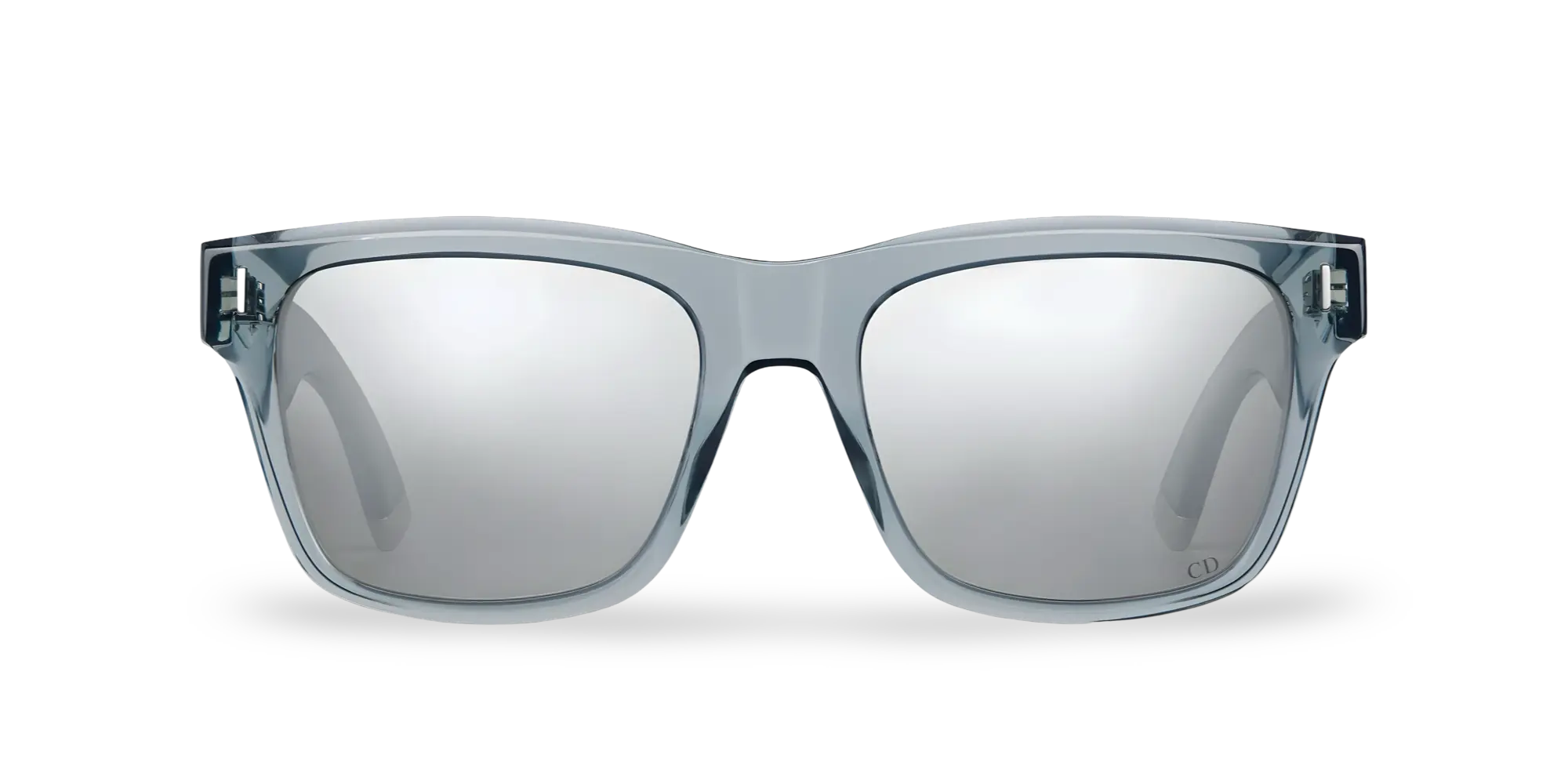 Rechteckige Sonnenbrille Transparent Blau-Grau mit silber verspiegelten Gläsern