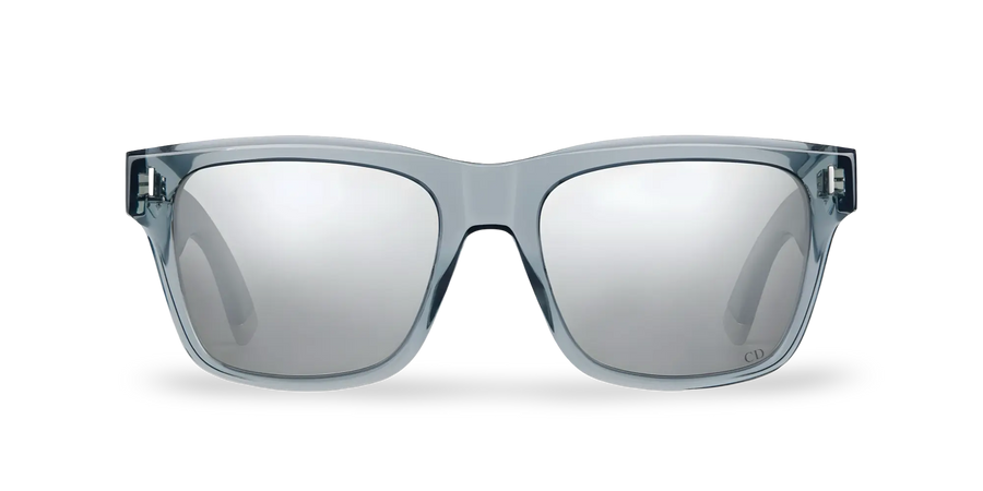 Transparent Blue-Gray Square Sunglasses with Silver Flash Lenses