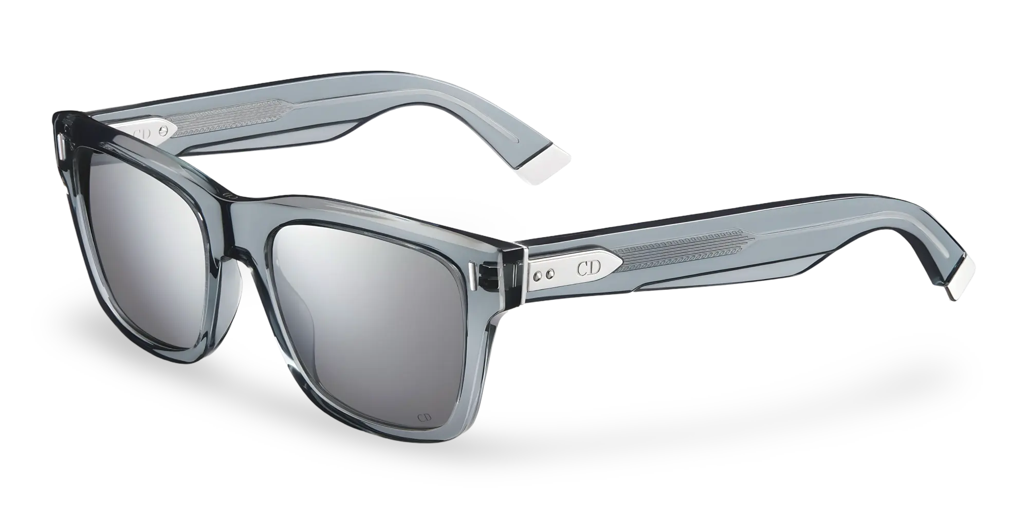 Rechteckige Sonnenbrille Transparent Blau-Grau mit silber verspiegelten Gläsern