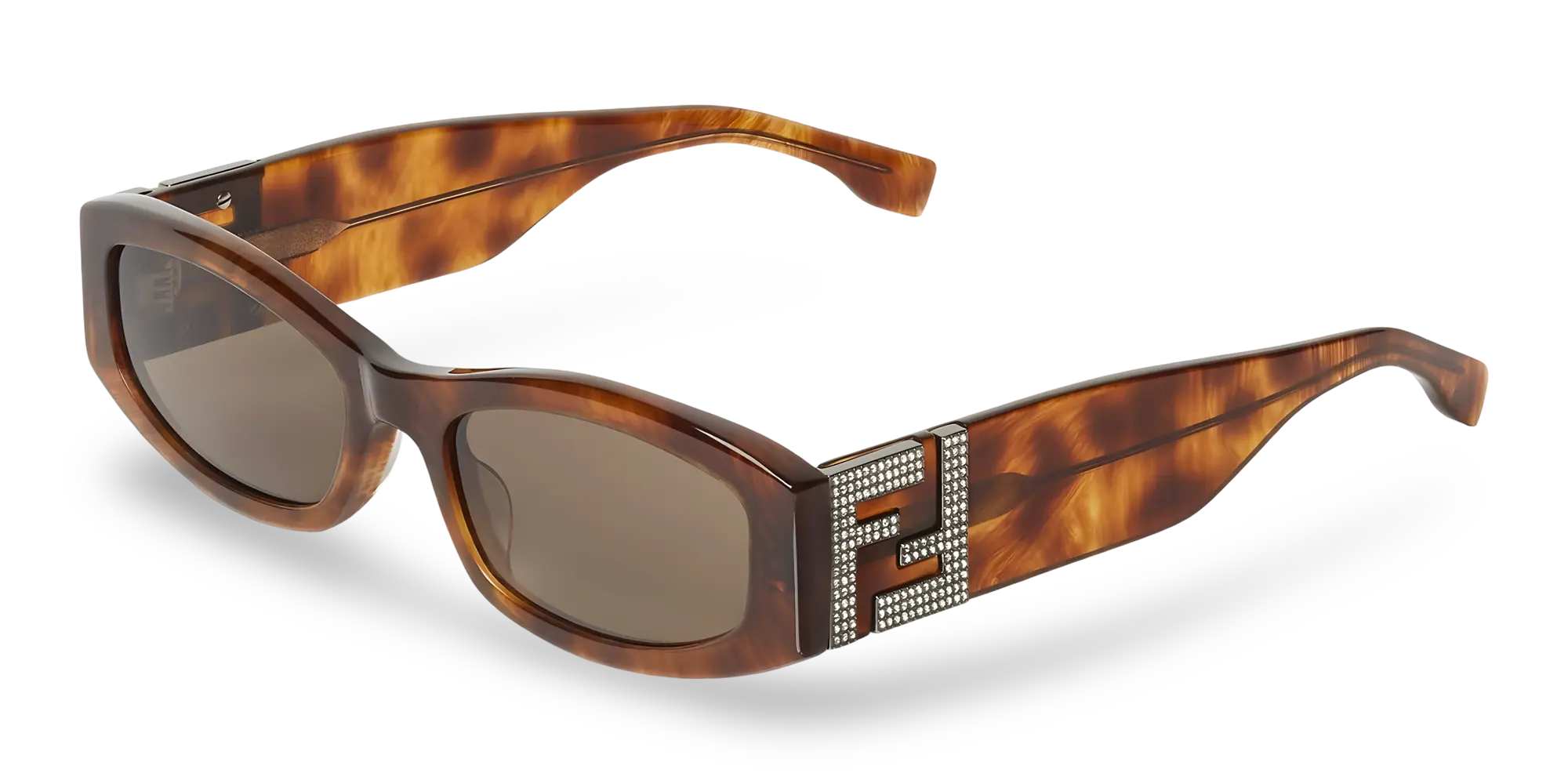 Rechteckige Havana-Sonnenbrille mit braunen Gläsern