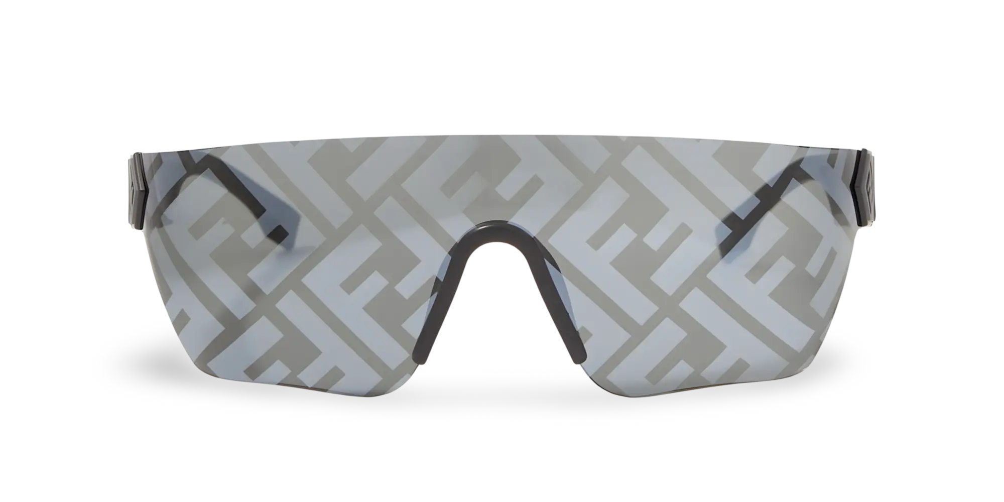 Black Mask Sunglasses with Grey Lenses and All-Over Silver FF Motif