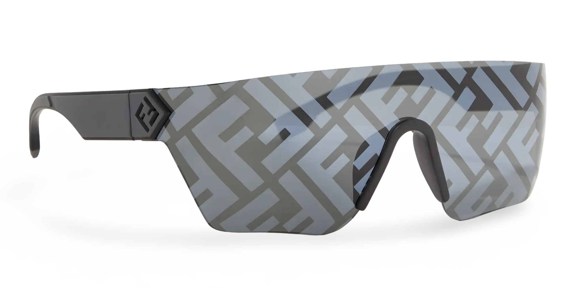 Black Mask Sunglasses with Grey Lenses and All-Over Silver FF Motif