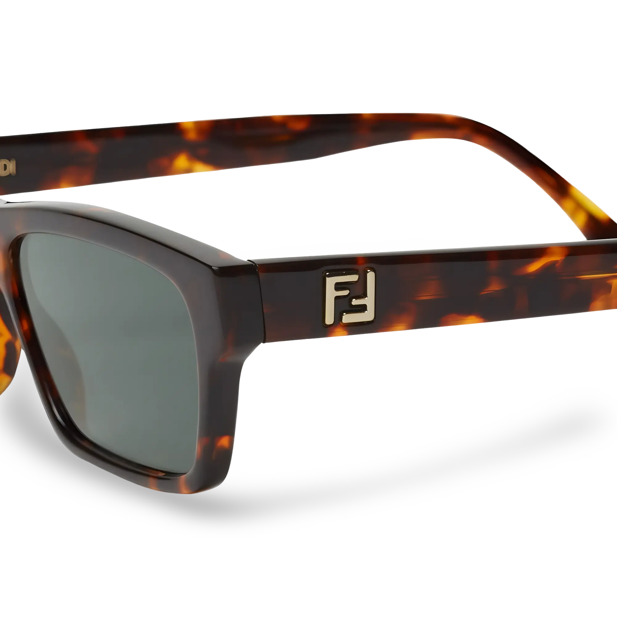 Rechteckige Havana-Sonnenbrille mit grünen Gläsern