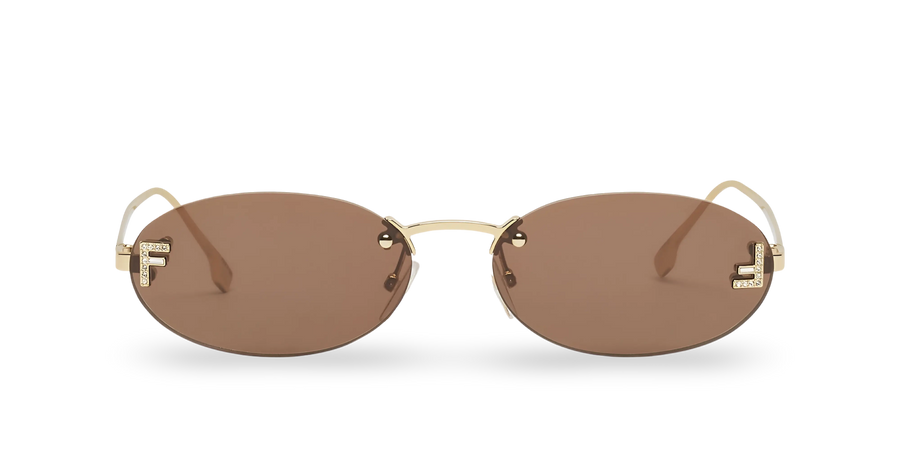 Goldene ovale Sonnenbrille mit braunen Gläsern
