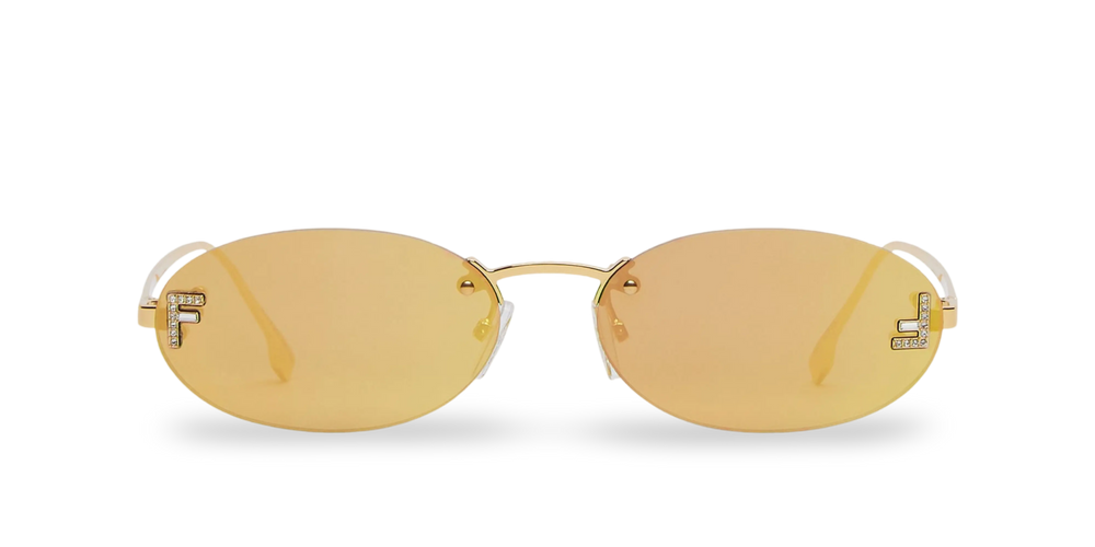 Goldene ovale Sonnenbrille mit goldverspiegelten Gläsern
