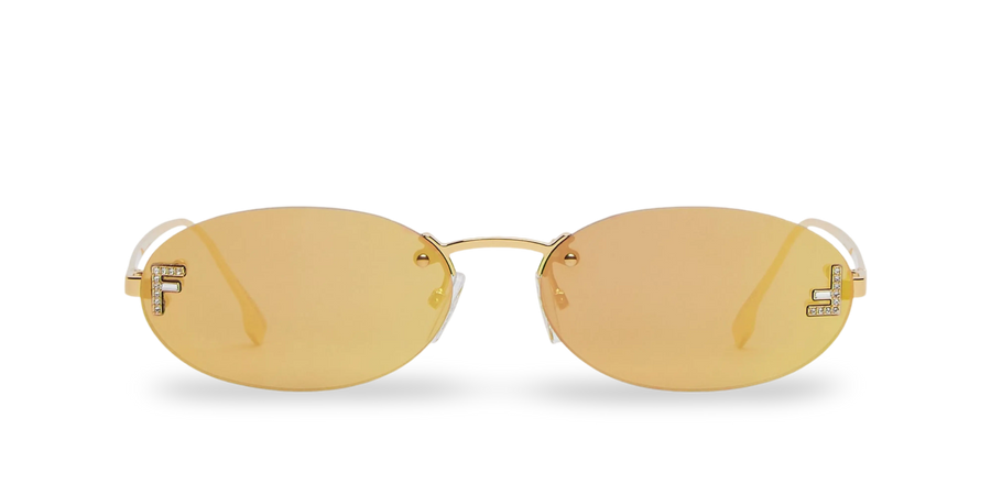 Goldene ovale Sonnenbrille mit goldverspiegelten Gläsern