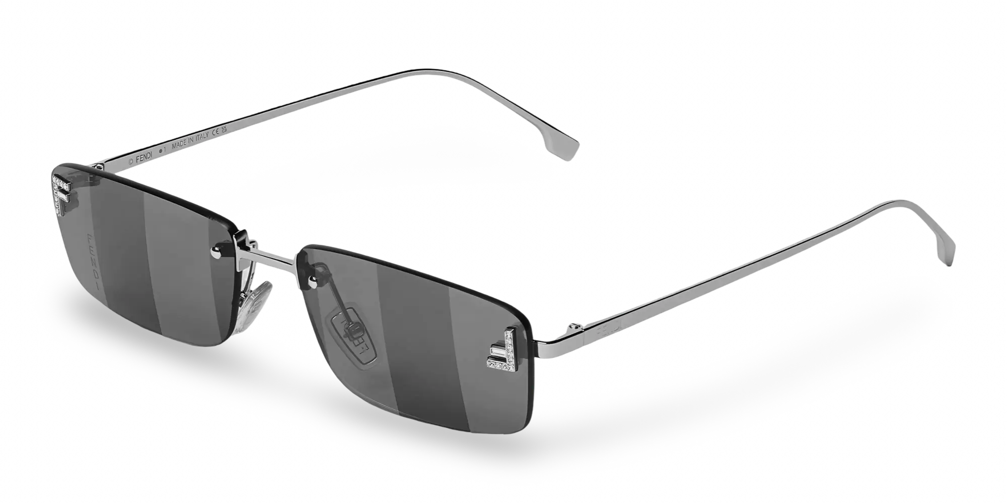 Rechteckige Sonnenbrille aus Ruthenium mit grauen Gläsern mit Pequin-Muster