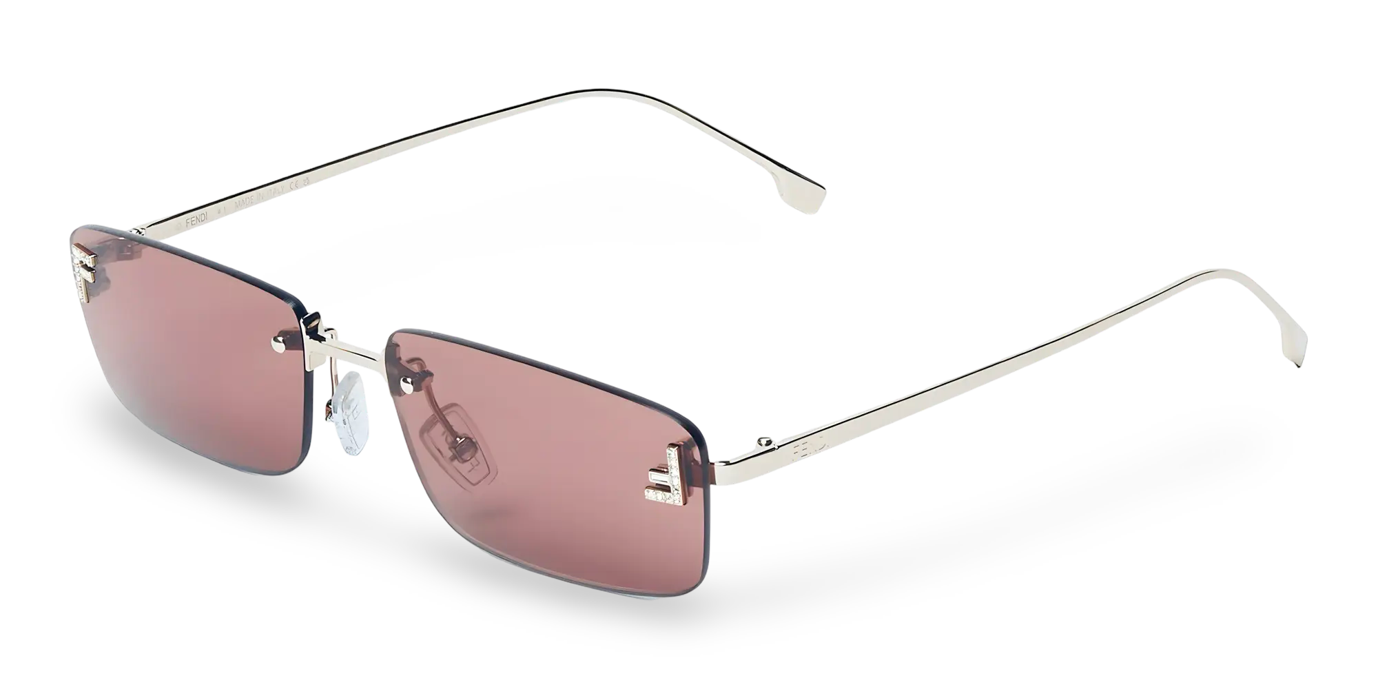 Blassgoldene rechteckige Sonnenbrille mit rosafarbenen Gläsern