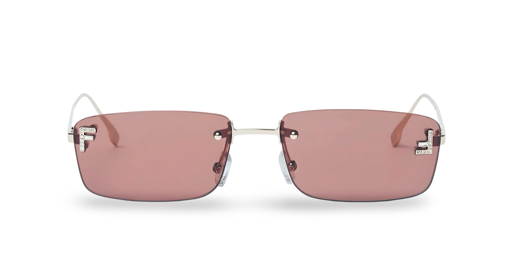 Occhiali Da Sole Rettangolari Oro Pallido con Lenti Rosa