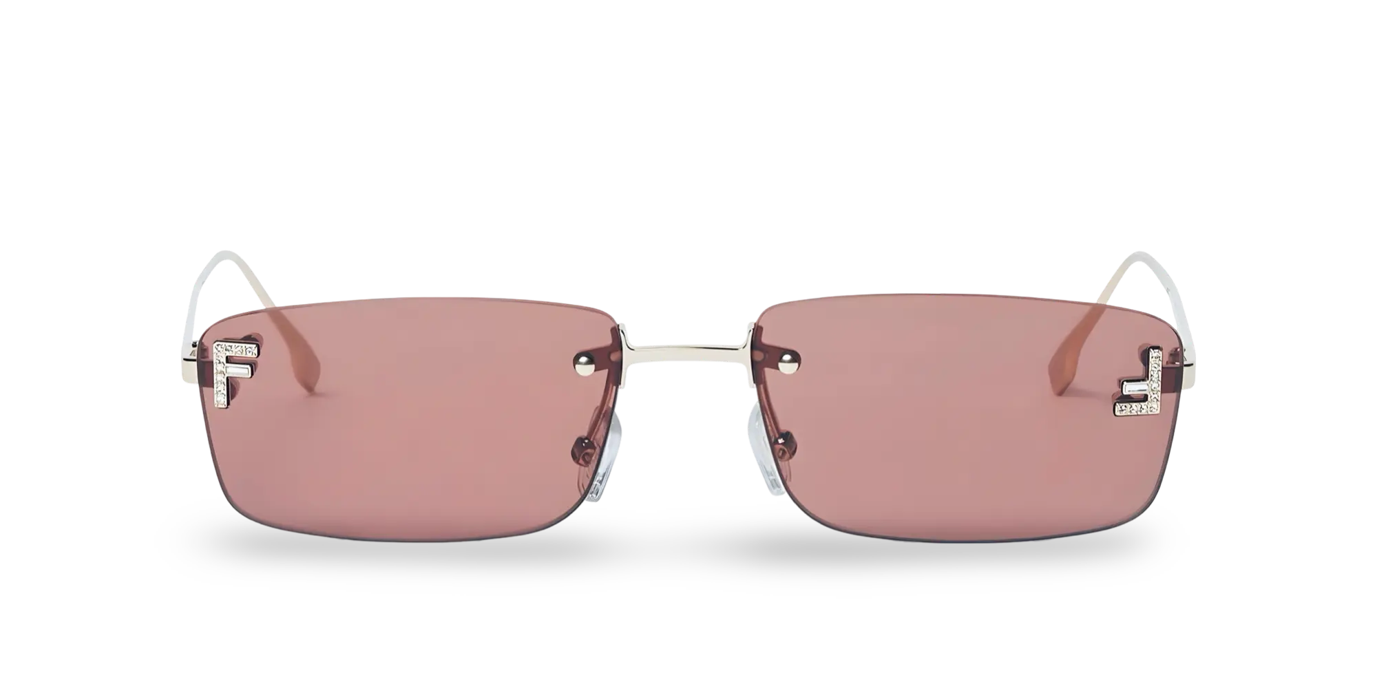 Pale Gold Rectangular Sunglasses with Pink Lenses