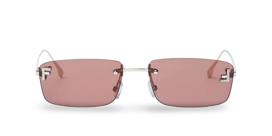 Occhiali Da Sole Rettangolari Oro Pallido con Lenti Rosa