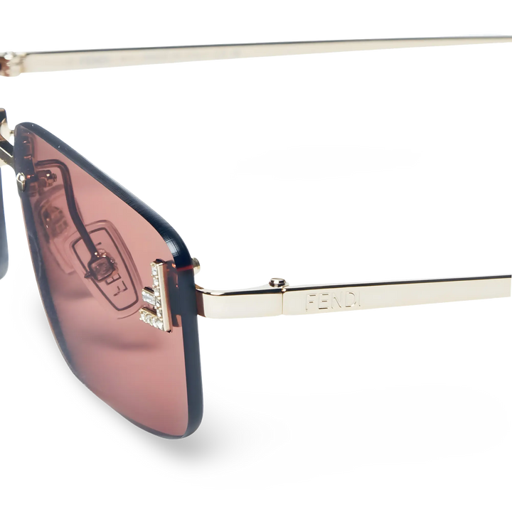 Occhiali Da Sole Rettangolari Oro Pallido con Lenti Rosa