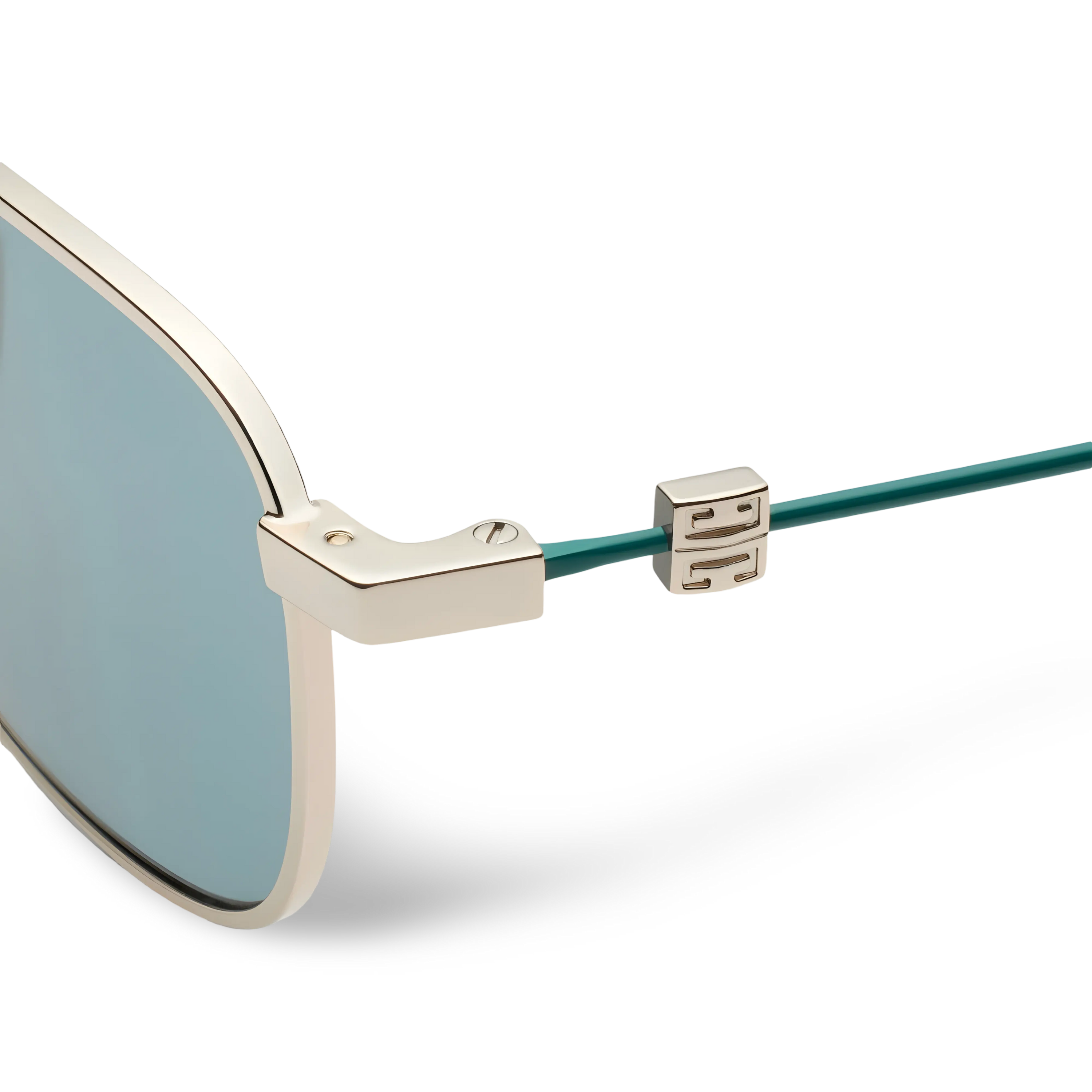 Pale Gold Rectangular Sunglasses with Green Lenses