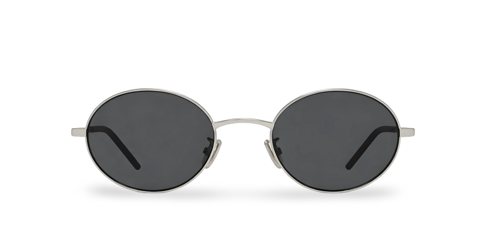 Silver Oval Sunglasses with Black Lenses