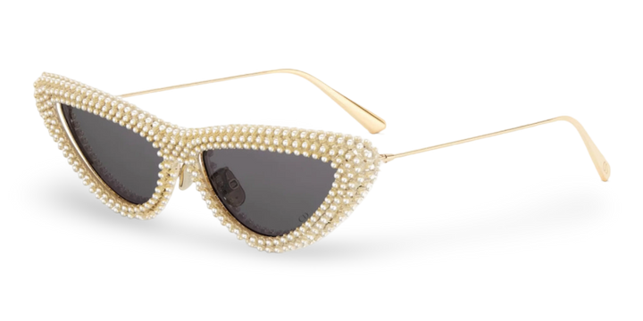 Goldene Schmetterlings-Sonnenbrille mit weißen Perlen 