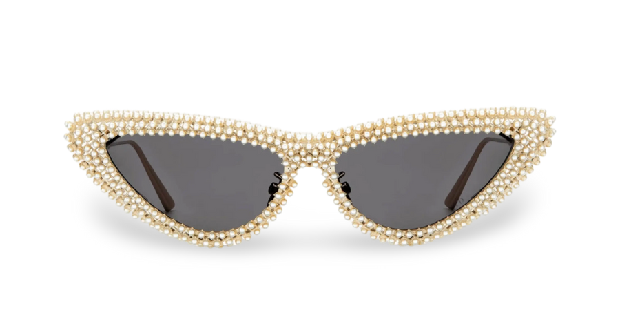 Goldene Schmetterlings-Sonnenbrille mit weißen Perlen 